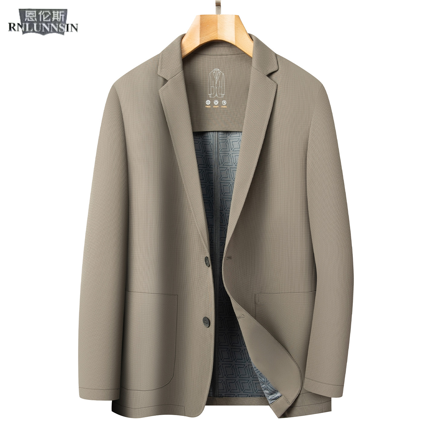 高品质休闲西装外套男士常规款卡其色时尚流行男装2025新款单西服