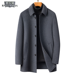 羊毛呢大衣男士常规款翻领商务休闲男装外套冬季新款高端双面绒