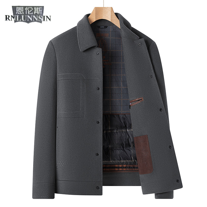 100%羊毛呢外套男士短款翻领休闲夹克男装2026新款高端双面呢大衣