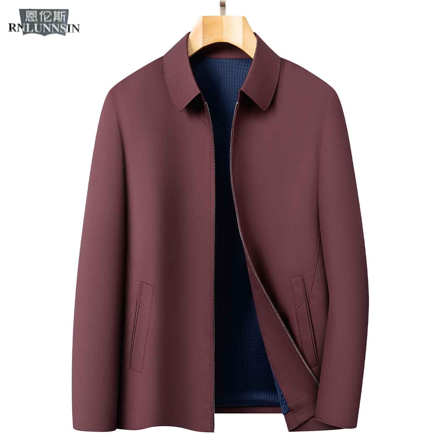 高端休闲夹克男士常规翻领拉链通勤中年男装2026新款行政公务外套