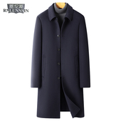 羊毛呢大衣男中长款 翻领纯色双面呢秋冬新款 商务休闲风衣外套中年