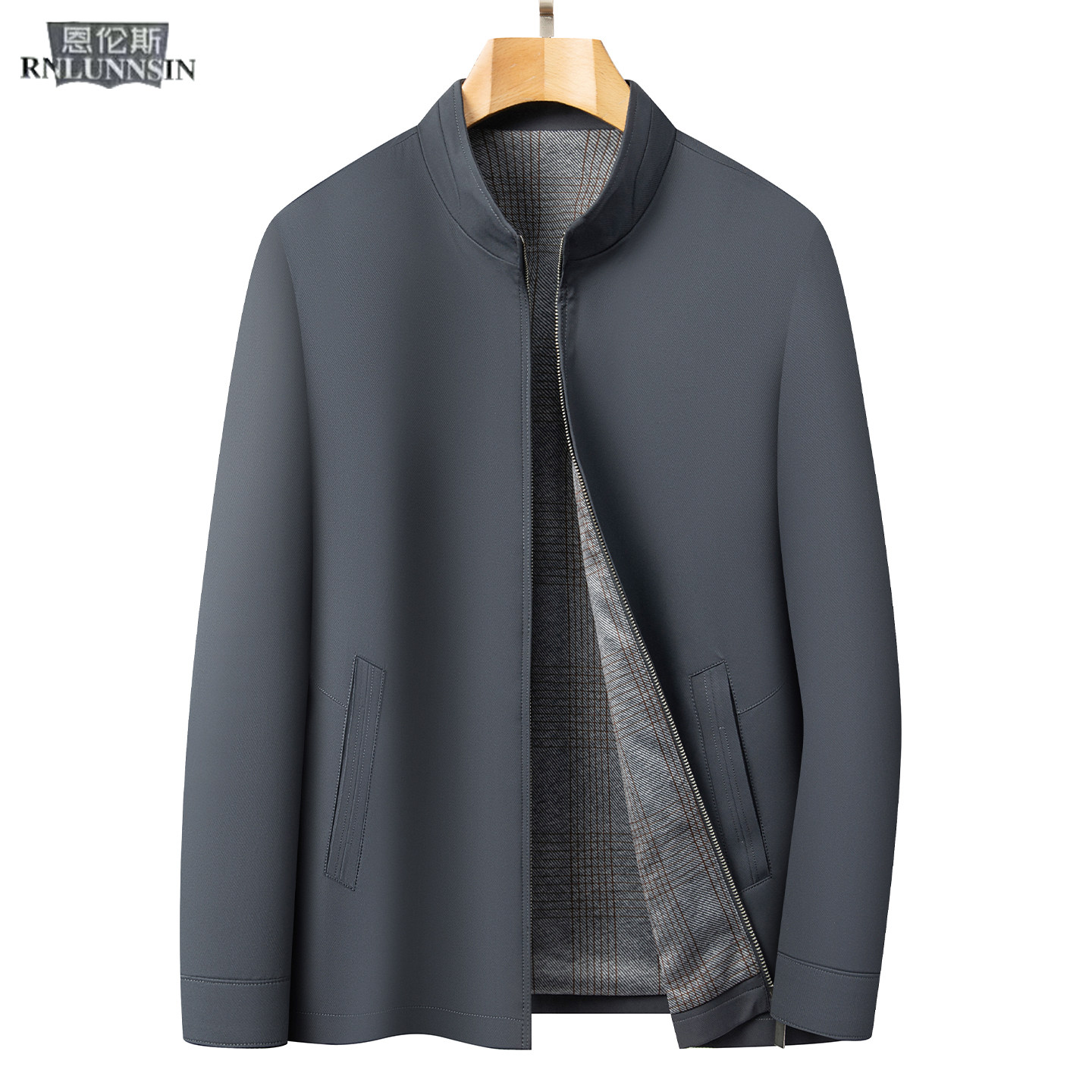 高端休闲夹克男士常规款立领拉链中年男装2026年新款商务通勤外套