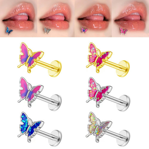 欧美热销唇钉蝴蝶滴油彩色唇钉穿刺饰品在线亚马逊速卖通