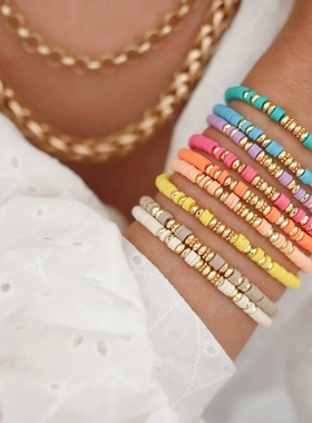 波西米亚9条手链套装夏日海滩金色CCB软陶片手链朋友礼物手链组合