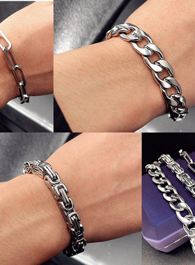 欧美跨境新款霸气嘻哈手链 钛钢粗链潮士不锈钢金属链条手环