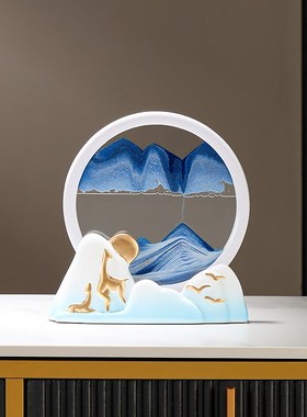 福鹿双至新中式流沙画摆件客厅玄关家居装饰品办公室乔迁开业礼物