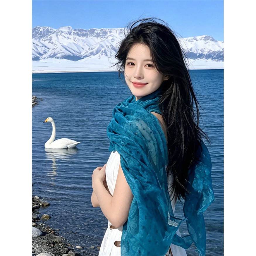 湖蓝色丝巾薄款新疆西藏