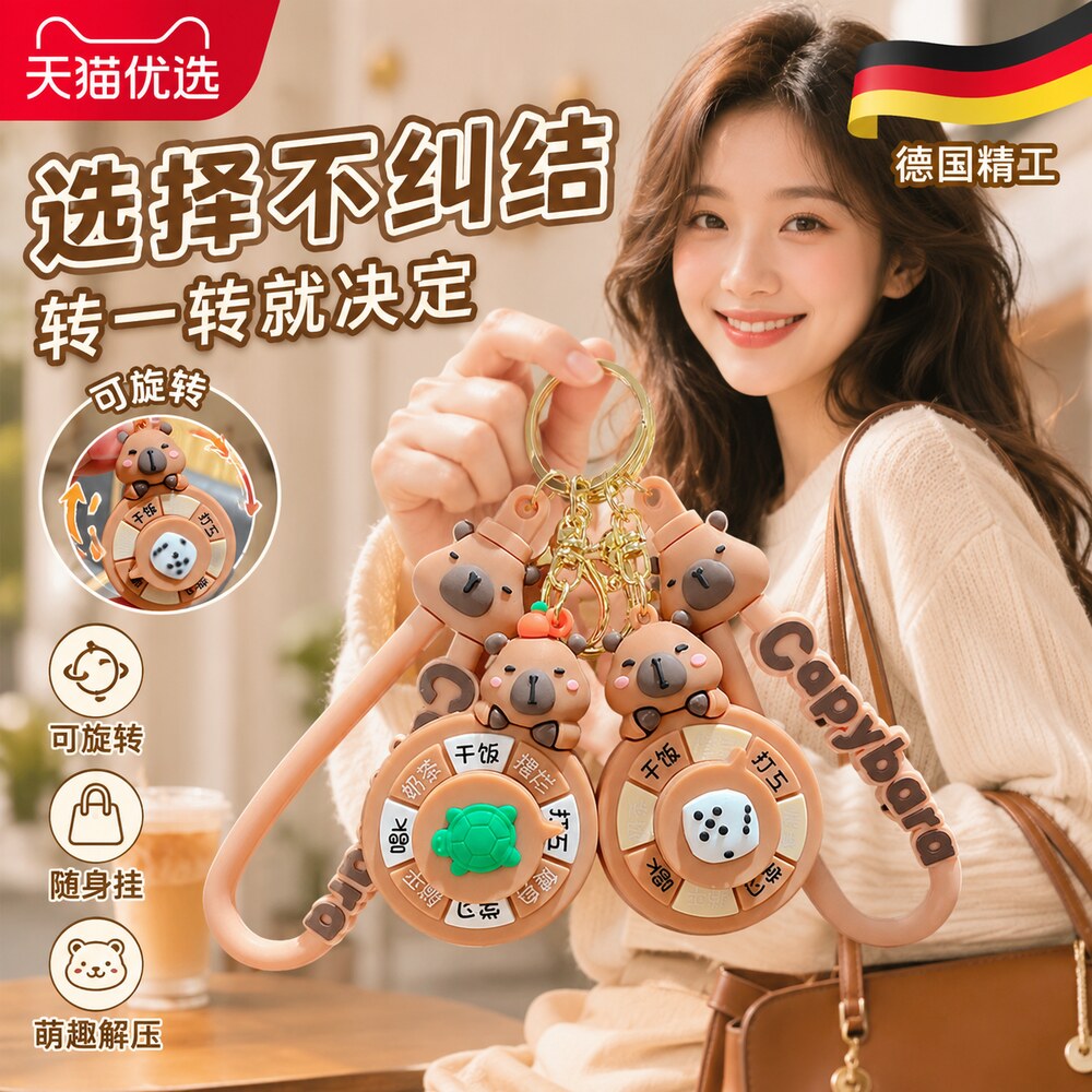 卡皮巴拉小转盘钥匙扣可