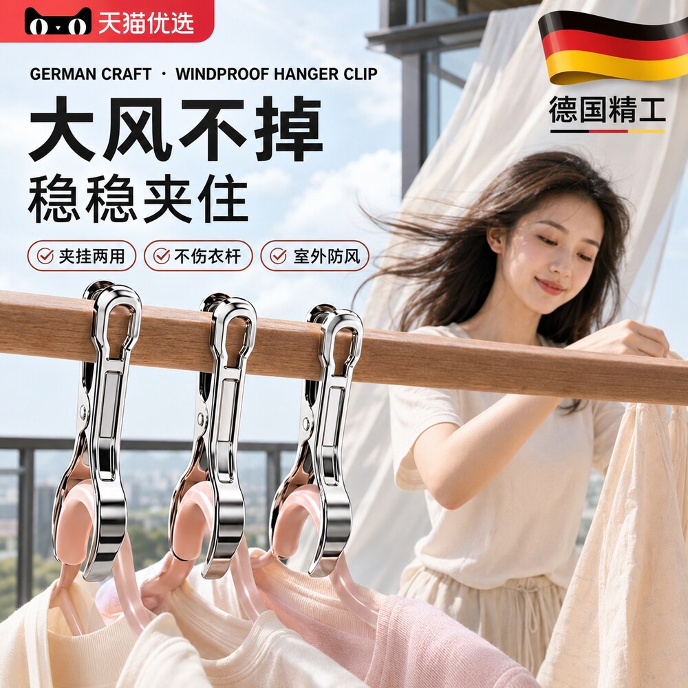 强力防风衣架夹子不锈钢