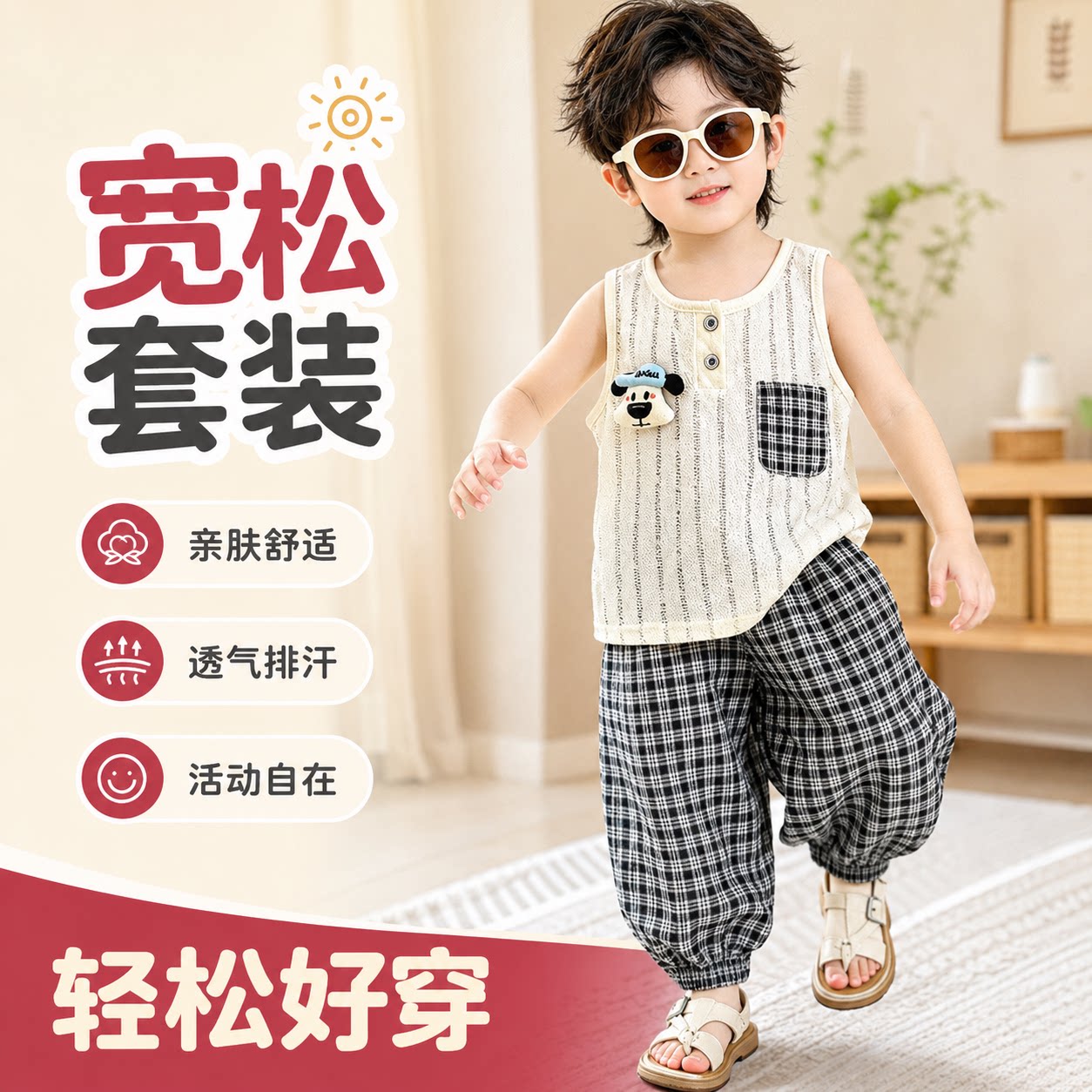 新款夏季儿童无袖背心套