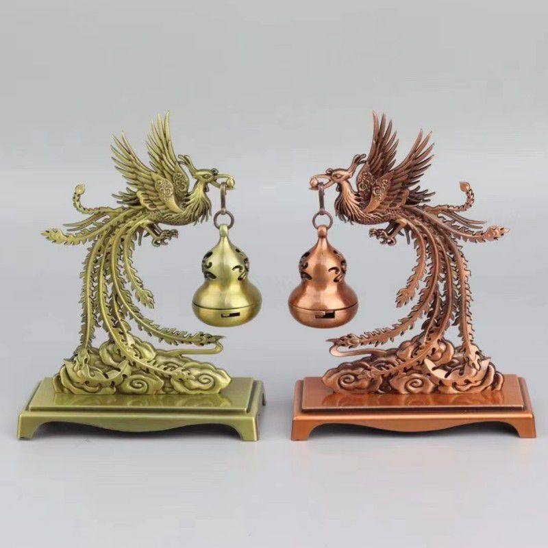凤凰展翅金凤凰吊炉小祥云无粘粉檀香盘香炉合金香炉配件茶道摆件