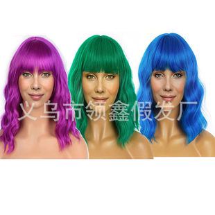 亚马逊爆款跨境假发 欧美节日cos假发水波纹短卷发wigs假发全头套
