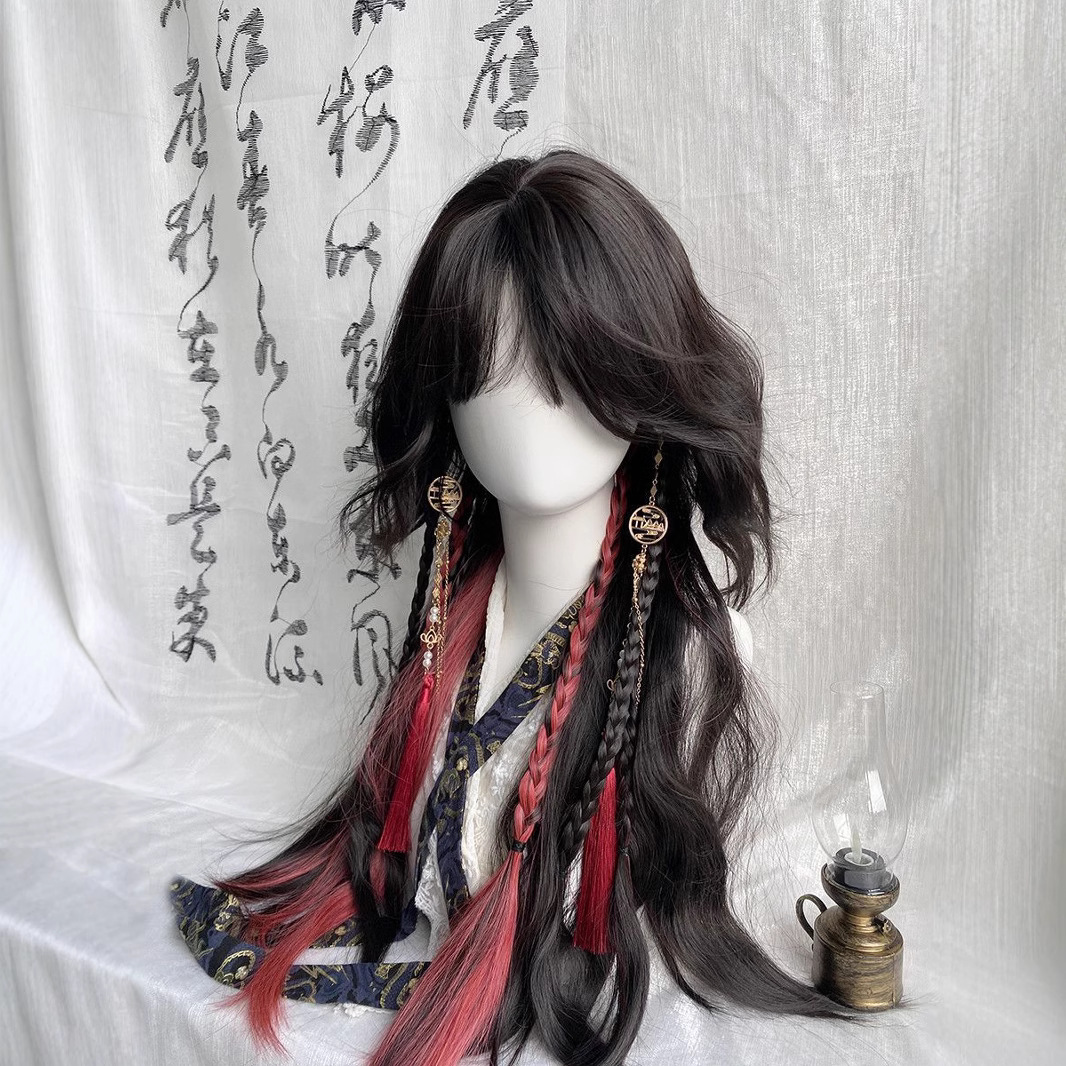【红尘辗】假发女全头套黑红挑染羊毛卷水母头古风瓷爹万圣节cos