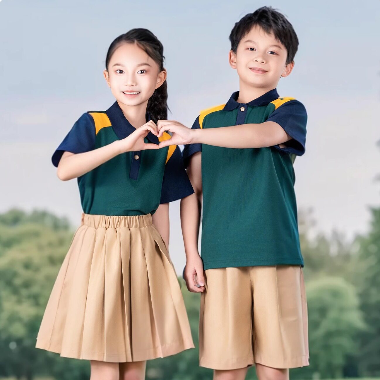 中小学生校服班服运动服英伦学院风小中大童夏季短袖短裙两件套装