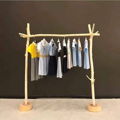 原木干树枝手工去皮落地衣帽架服装展示架固定式晾衣架收纳置物架