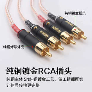 8股单晶铜镀银HiFi音频信号线 RCA双莲花电视音响线连接线