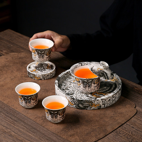 墨龙旋转悬停盖碗高档家用陶瓷