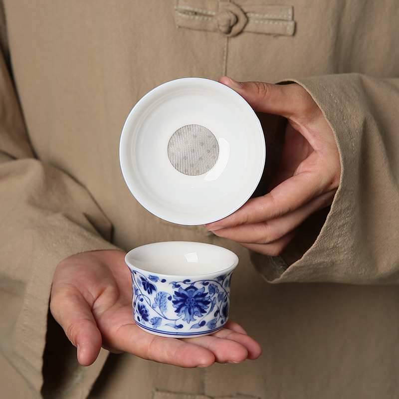 创意茶漏茶滤泡茶过滤网器陶瓷青花一体组合茶隔滤茶器茶具零配件
