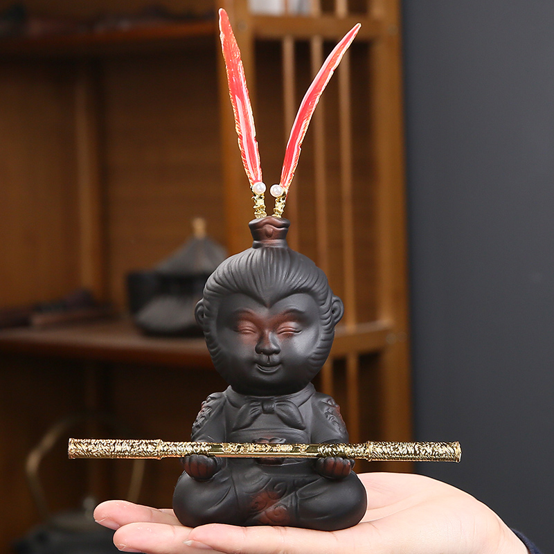 手工紫陶孙悟空茶宠摆件精品可养茶玩茶桌茶台茶盘装饰品茶具配件