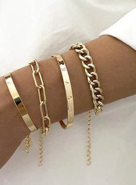 欧美饰品 嘻哈朋克风个性链条英文字母LOVE手链四件套配饰女