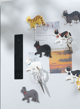 跨境爆款日韩风猫尾巴行走猫组合套装强磁冰箱贴家居收纳挂钩