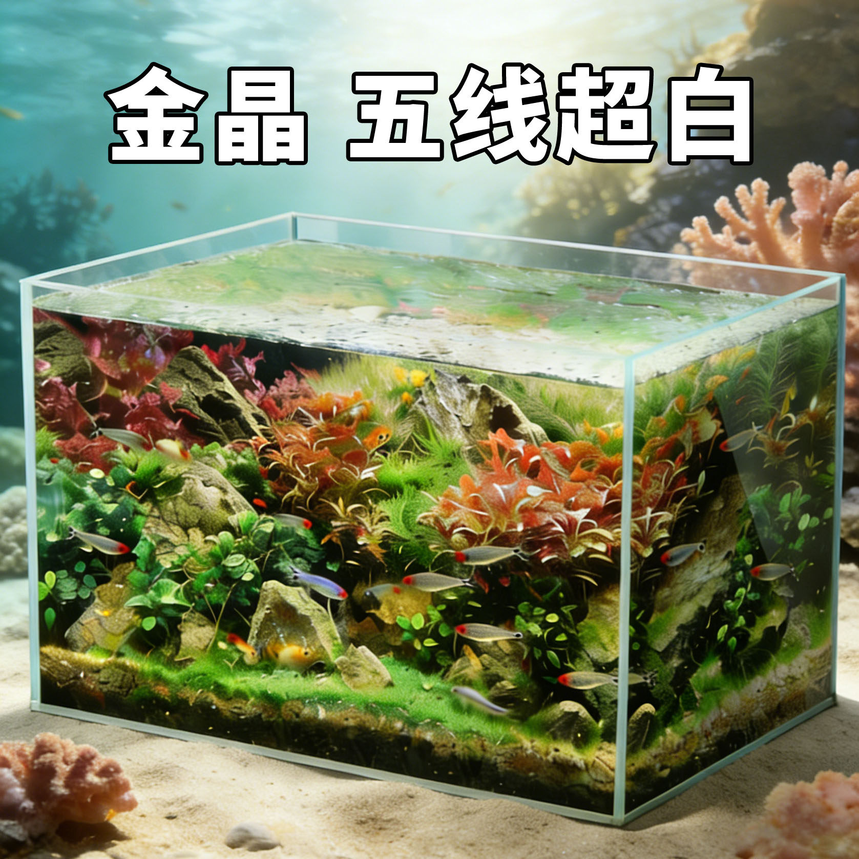 金晶五线超白玻璃鱼缸长方形新款客厅家用桌面金鱼缸龟缸观赏鱼缸