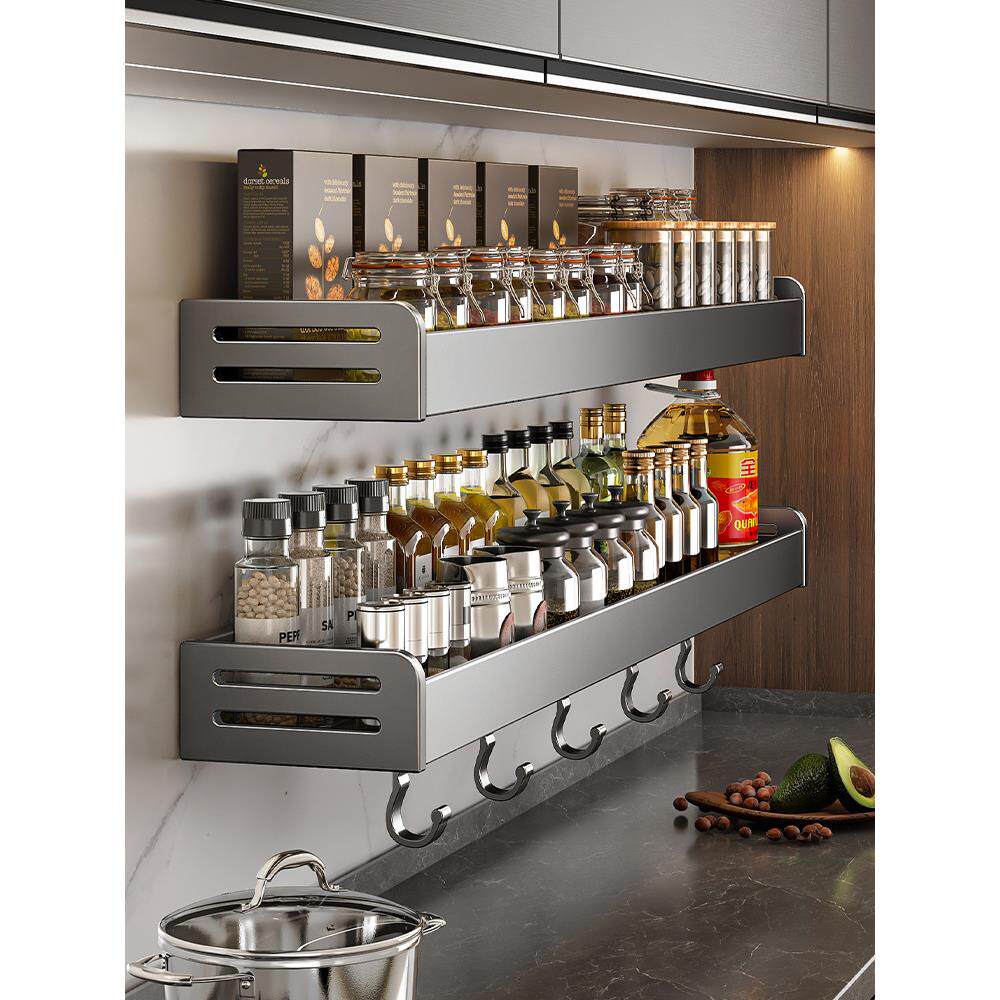 太空铝厨房置物架免打孔壁挂架调味架多功能家用大全收纳架调料架