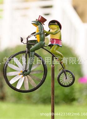 跨境新品猫和老鼠动物摩托车花园桩金属工艺品铁艺庭院风车装饰