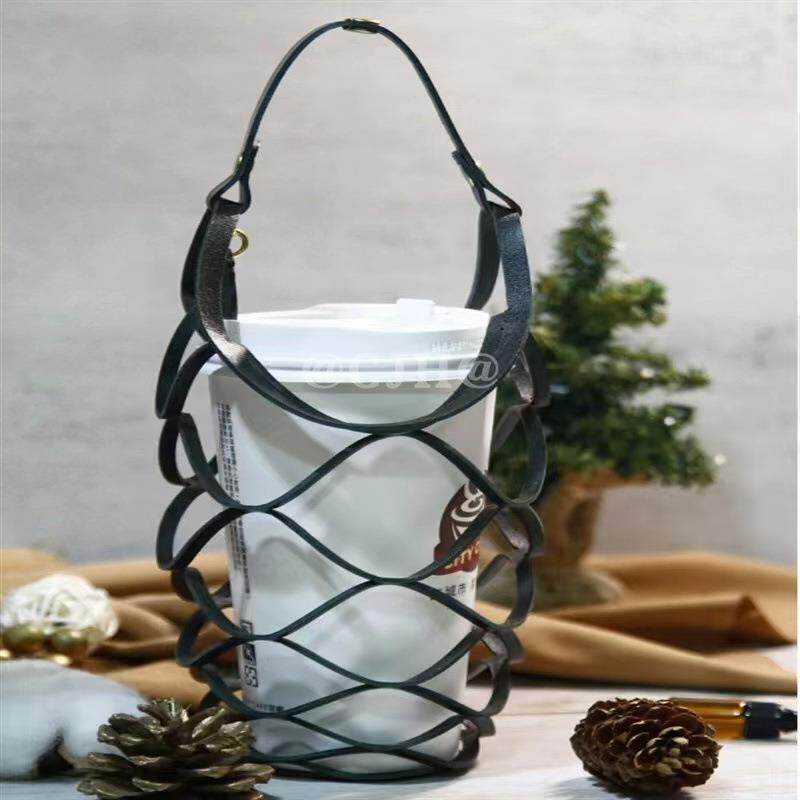 创意水波纹奶茶杯套 PU皮手提咖啡饮料网兜 便携户外礼品杯套