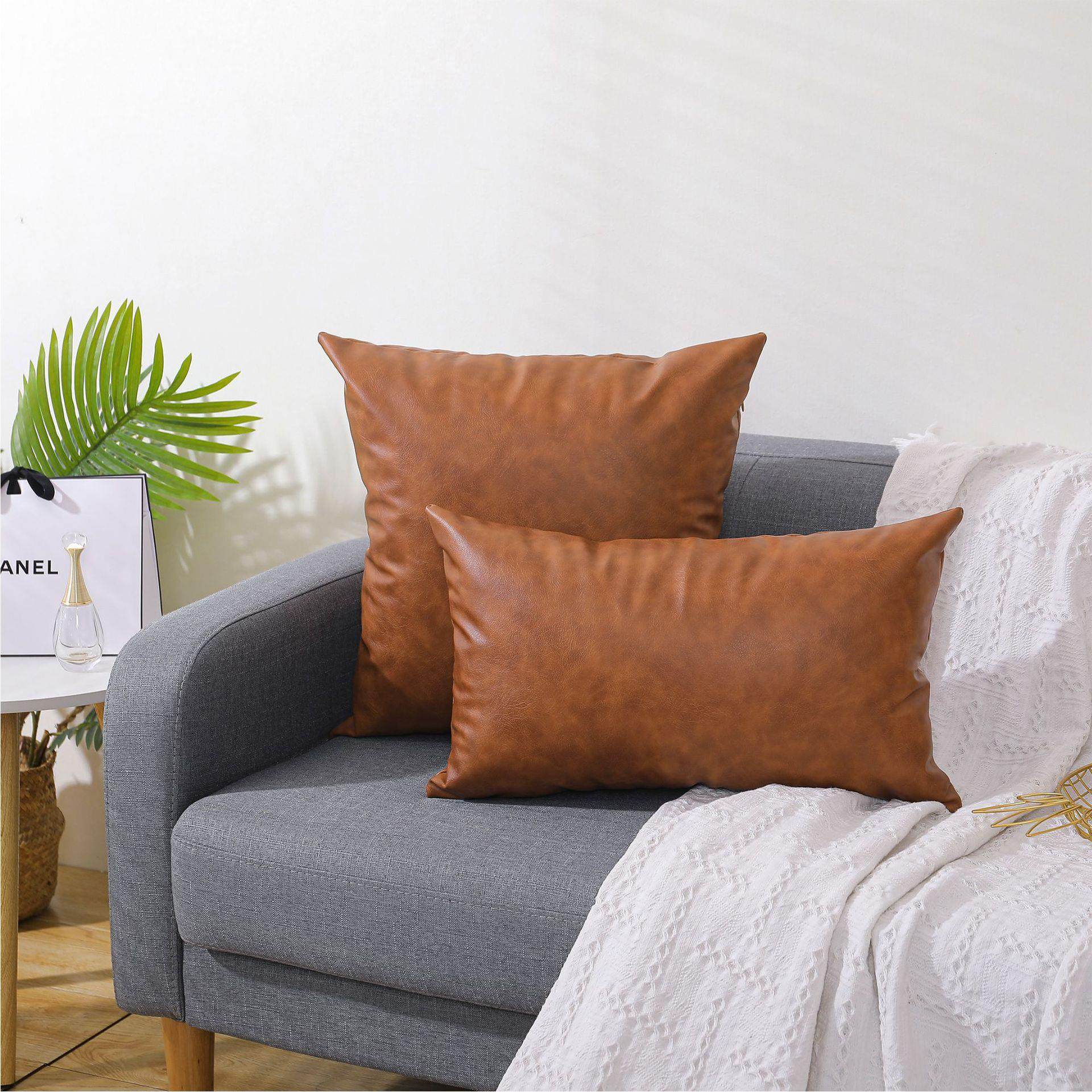 轻奢亚马逊家居PU皮革抱枕现代沙发抱枕套防水皮质外贸枕套