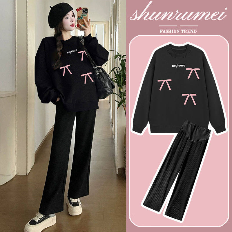 孕妇装秋冬季2025新款纯棉卫衣时尚套装外出上衣辣妈阔脚裤两件套