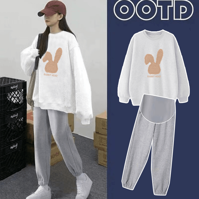 孕妇套装时尚洋气时髦宽松运动休闲卫衣卫裤两件套2024新款秋冬季