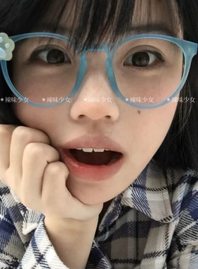 亚文化蓝色眼镜框日系可爱猫咪猫爪眼镜框显脸拍照cos二次元