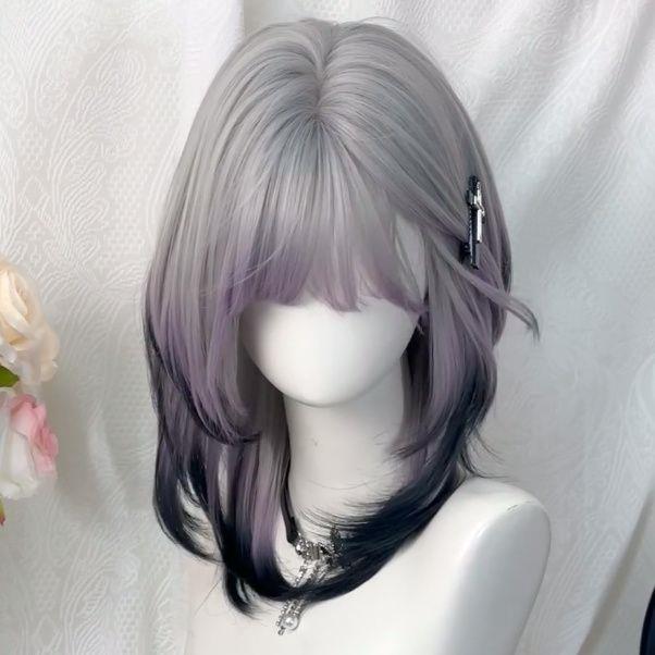 雾弥umi同款假发女灰紫色渐变锁骨发网红日常仿真自然整顶全头套