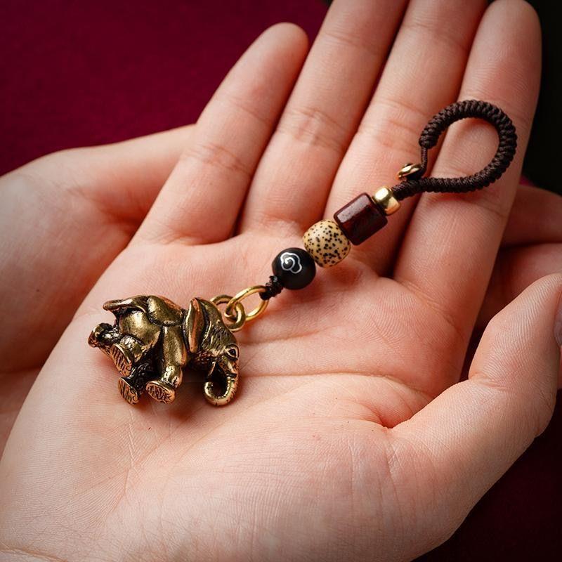 创意手工实心大象钥匙扣黄铜覆古挂件饰品吉祥汽车挂饰纯铜吊坠