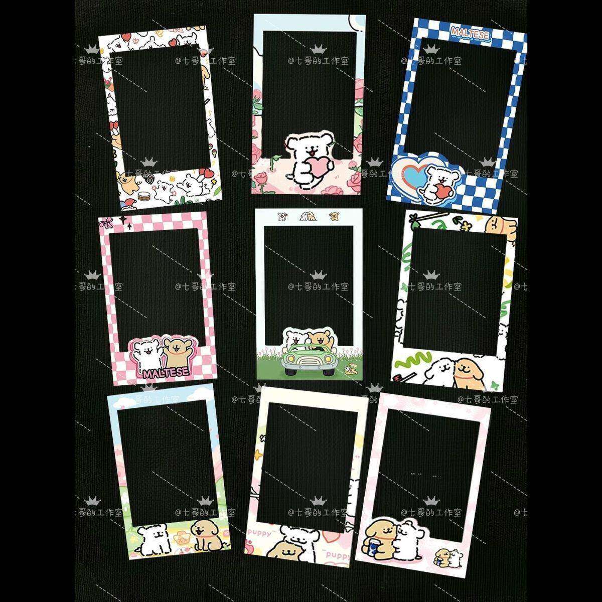 原创线条小狗拍立得MINI边框贴纸爱豆追星3寸小卡装饰贴手帐装饰