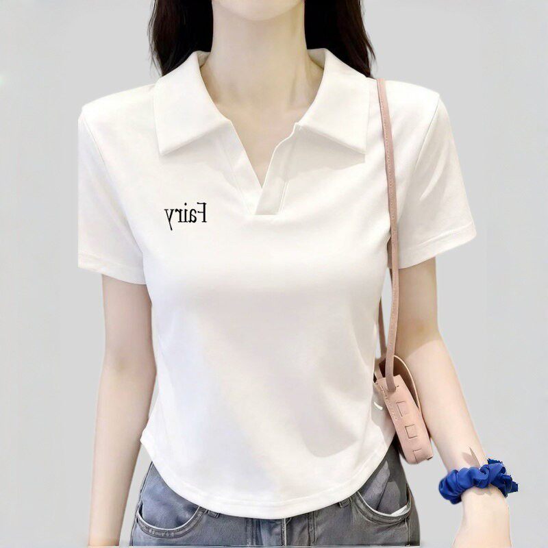 欧货短款POLO衫白色短袖T恤女2026夏季新款修身正肩百搭打底上衣