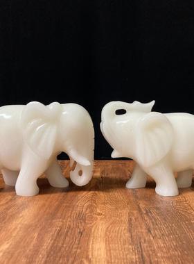 天然白玉吸水象摆件一对招财家居客厅办公室桌面装饰酒柜玉石大象