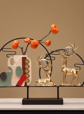 新中式财福双迎创意假山摆件高档大气玄关隔断客厅电视柜家居饰品