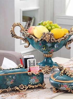 欧式水果盘复古干果盘家居装饰品摆件客厅茶几家用环保树脂果盘