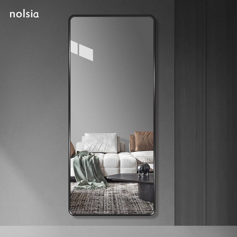 黑框贴墙穿衣镜家用落地全身镜壁挂式方形大试衣镜子挂墙式入户镜