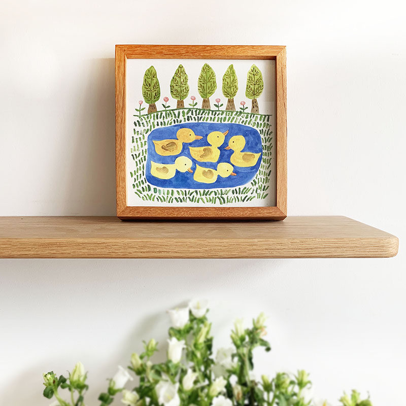 日式田园风小鸭装饰画餐厅卧室精致动物挂画客厅实木柚木相框摆台