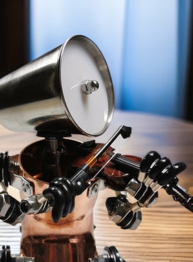 工业风 蒸气朋克 手工机器人桌面摆件装饰 大提琴小提琴乐器