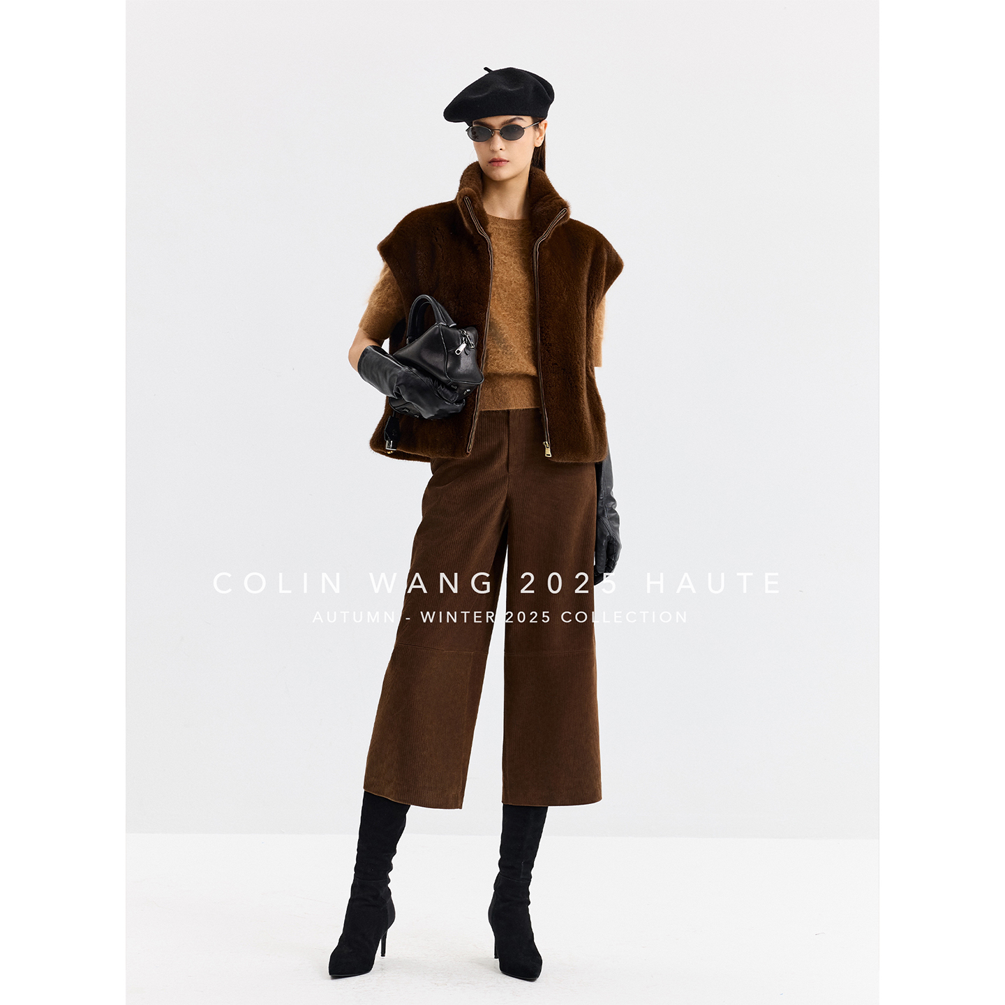 COLINWANG-少年行迹||獨家定制复古羊皮灯芯绒纹显瘦直筒八分皮裤