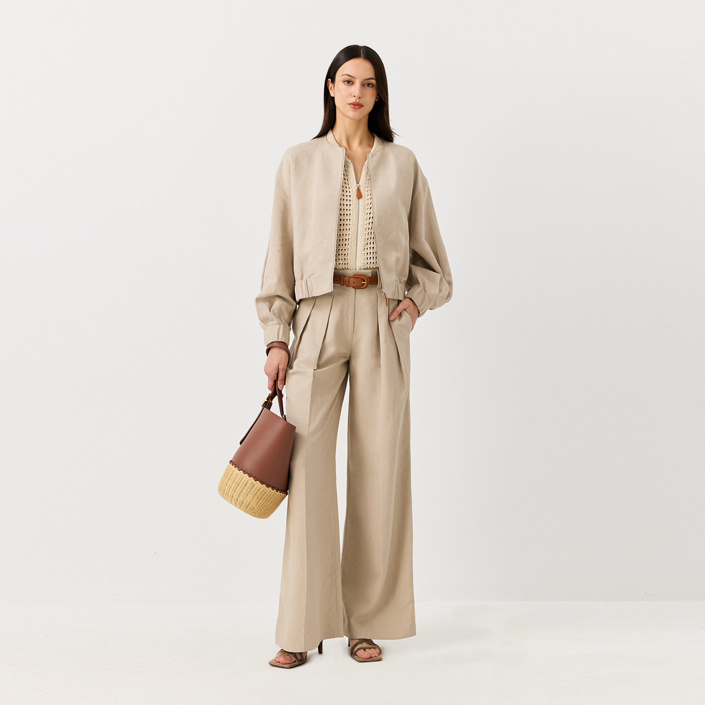 COLINWANG-思绪与轻舟|奢牌质感粘胶亚麻重工灯笼袖气球夹克外套