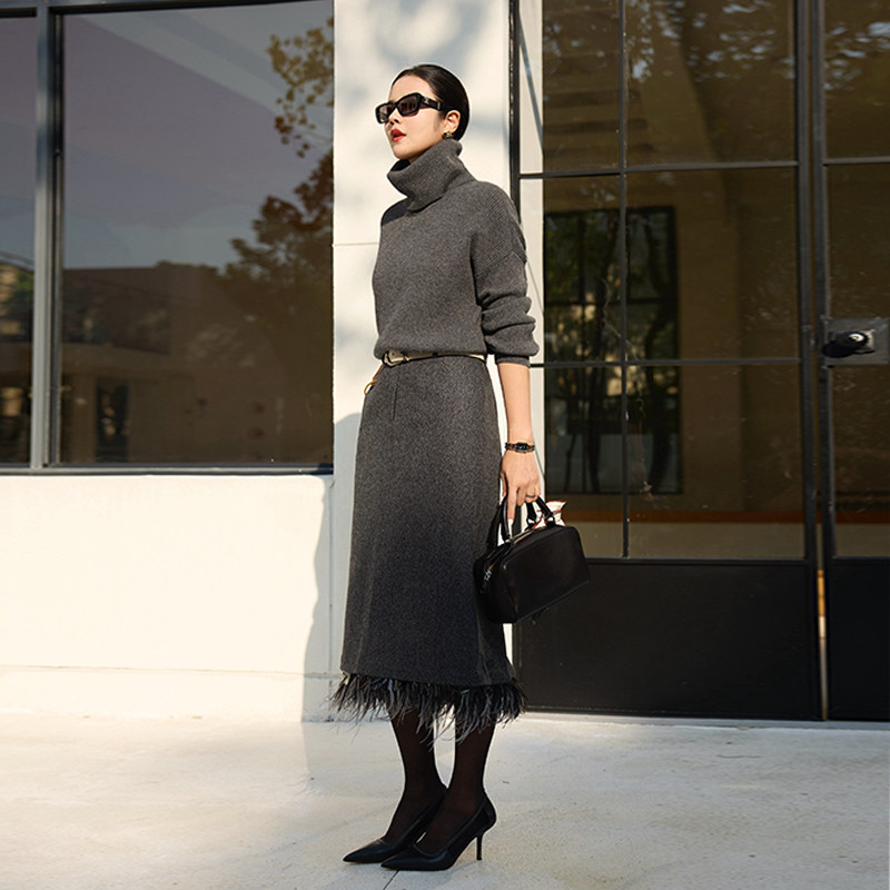 COLINWANG-大地礼赞|内蒙山羊绒极简百搭气质短款高领针织衫毛衣