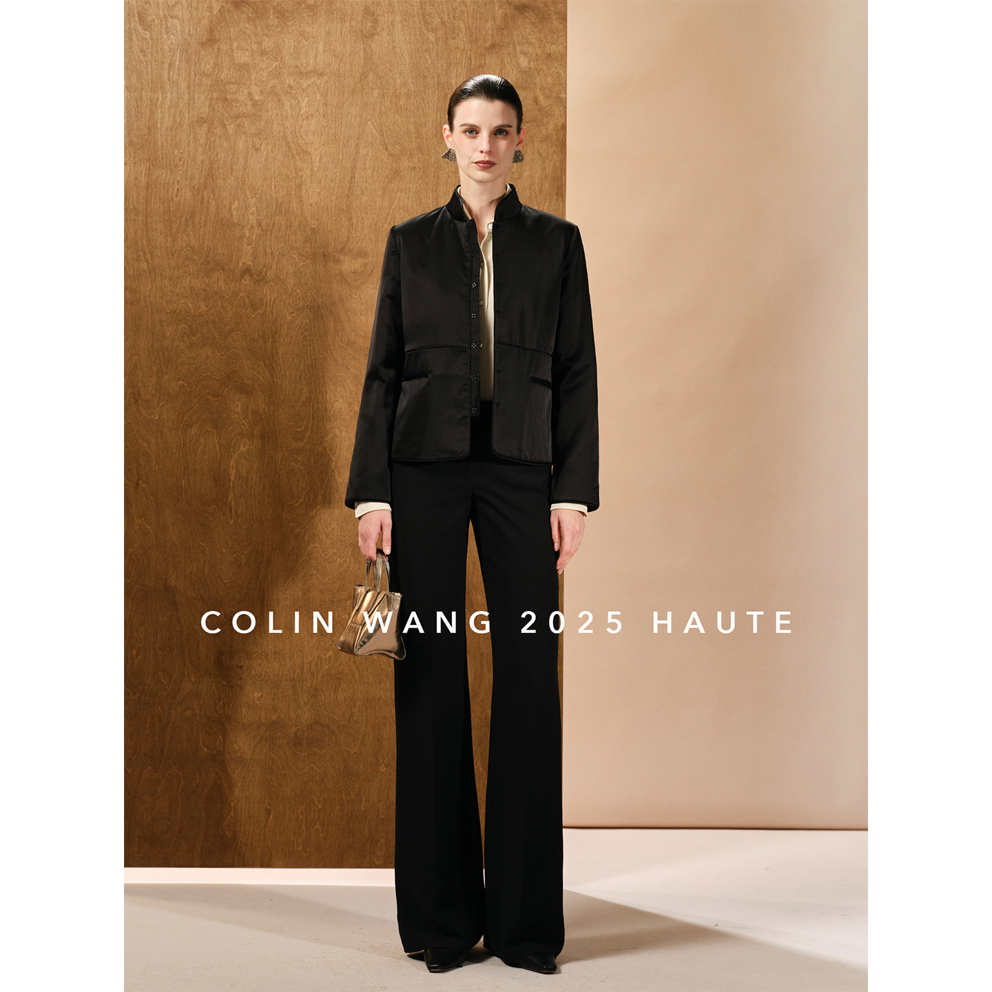 COLINWANG-苍墨御风|19姆米缎面真丝新中式立领国风棉服夹克外套