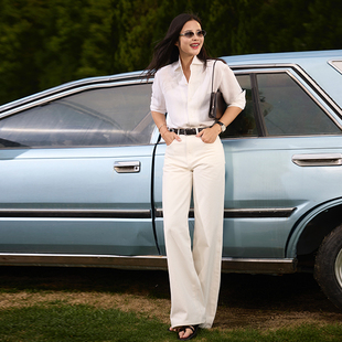 奢牌同源长绒棉老钱风阔腿白色牛仔裤 JEANS系列 WANGCOLIN COLIN