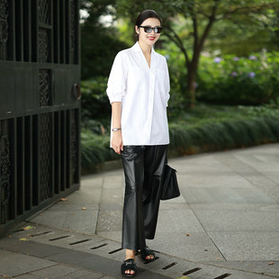 张若愚 进口小羊皮植物鞣制松紧腰摩登直筒皮裤 COLINWANG 焰火