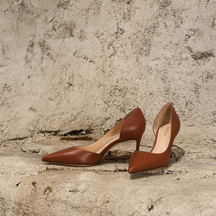 COLINWANG-匠心臻藏|进口蜡感小牛皮内里羊皮奢版半包优雅高跟鞋